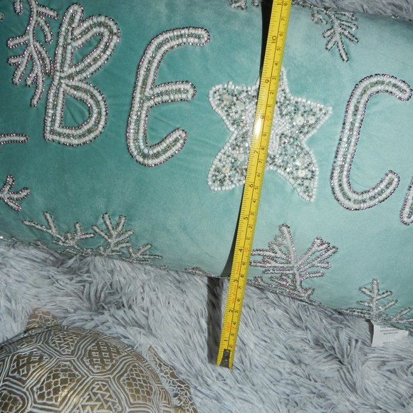 Admaira Home Beaded "Beach" Decorative Throw Statement Suede Pillow Aqua NWT - Picture 12 of 15